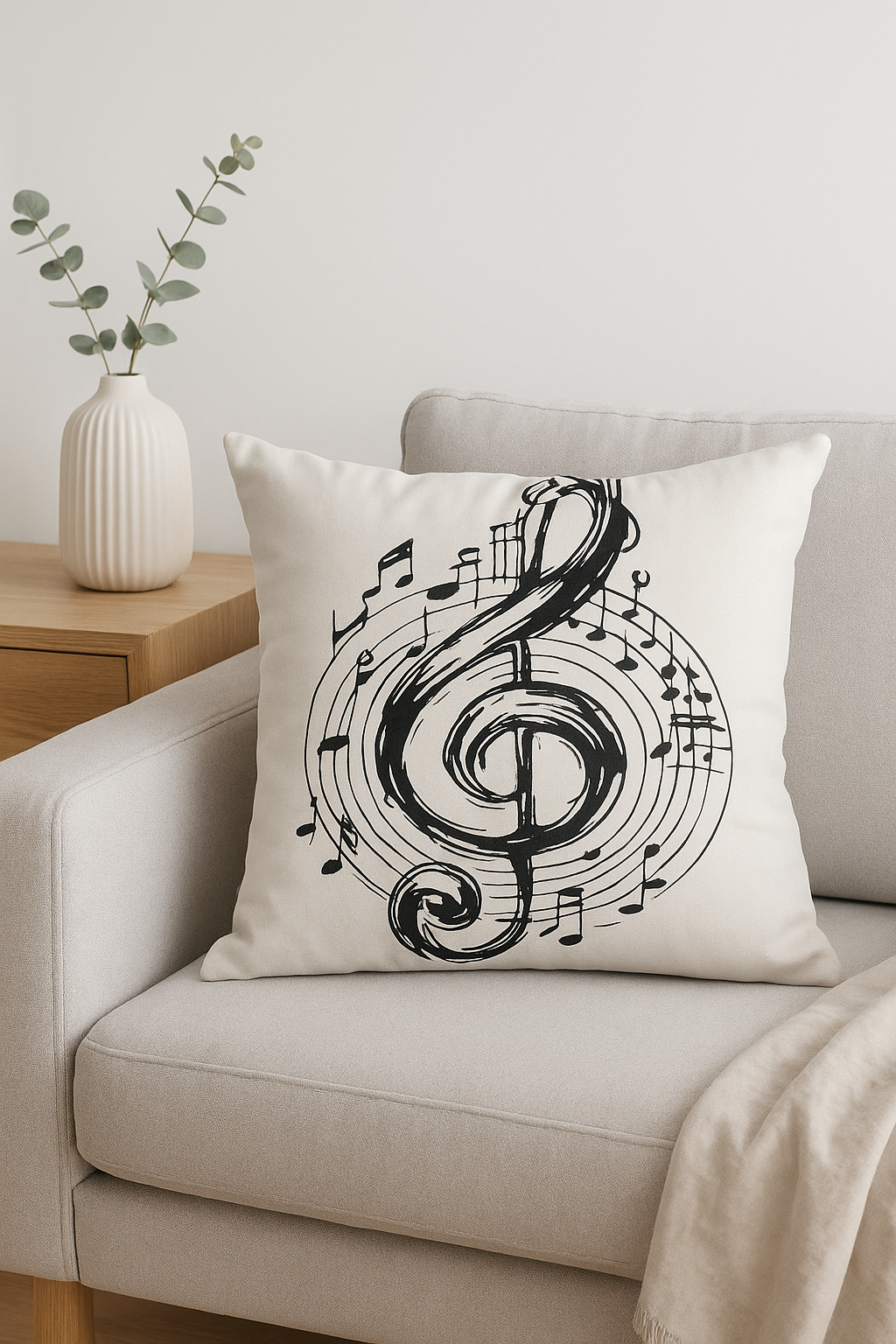 housse de coussin décorative notes de musique pour intérieur ou voiture - vue 3 sur 2