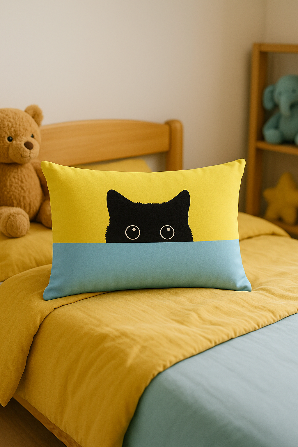 housse de coussin décorative petits animaux chiot et chat - vue 3 sur 2