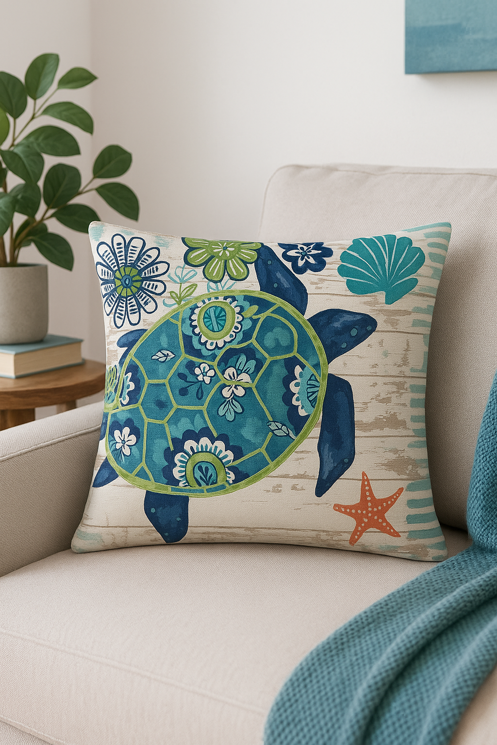 housse de coussin décorative tortue marine motif animal