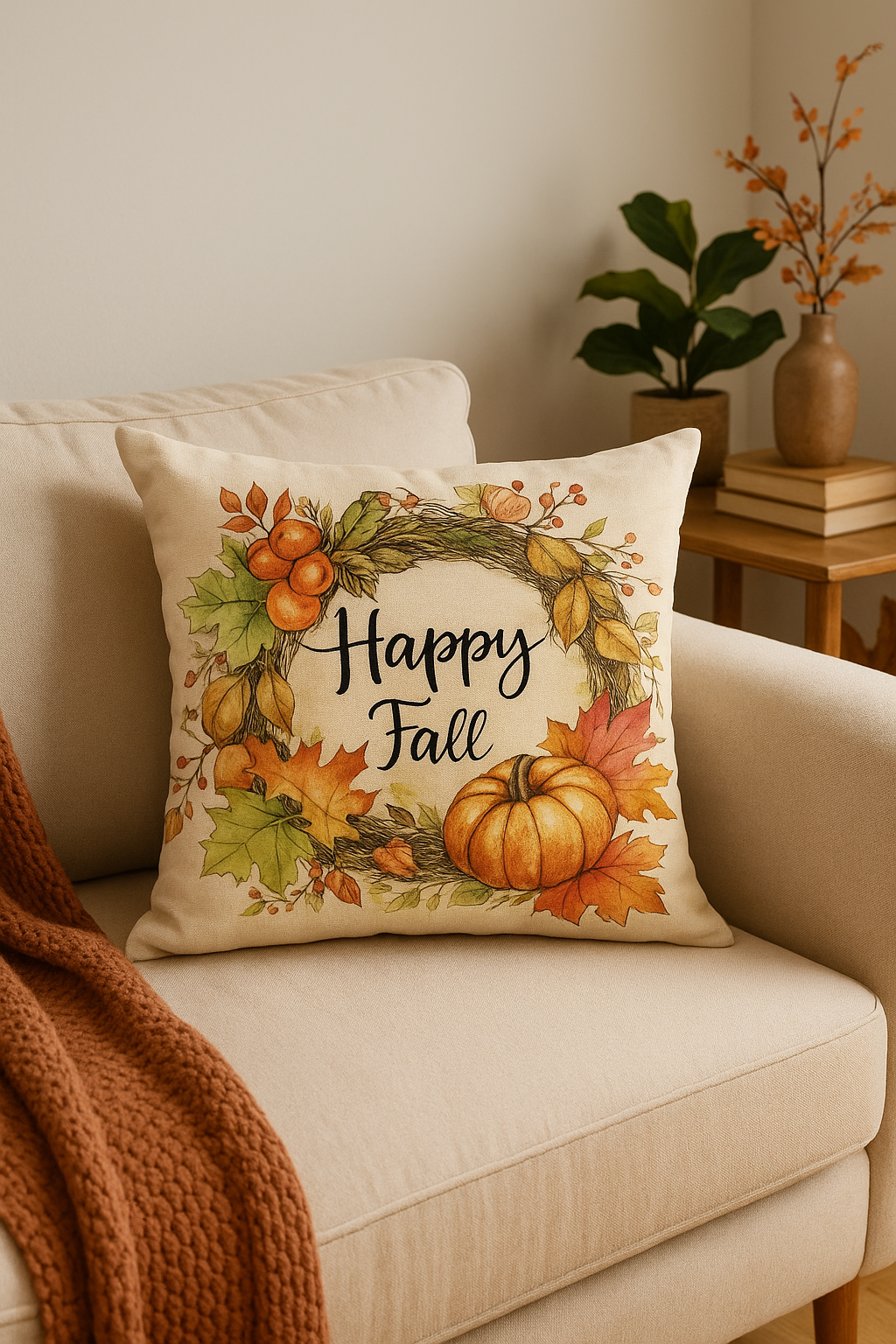 housse de coussin écureuil et citrouille automnale décorative - vue 3 sur 2