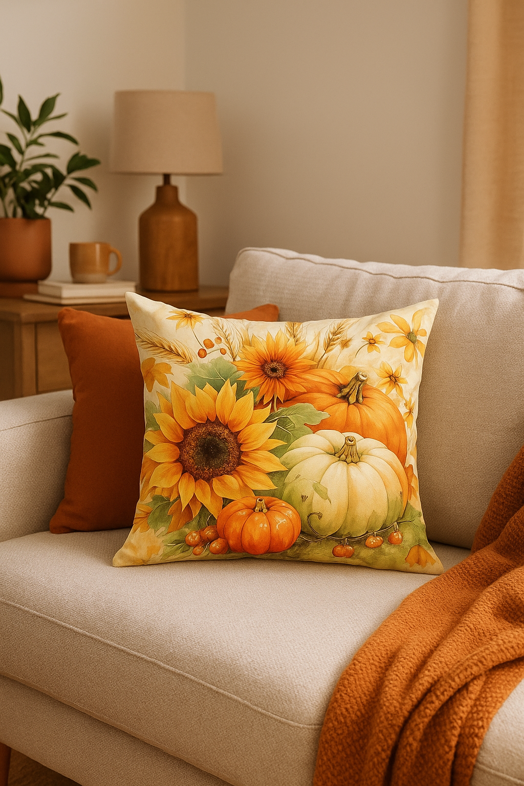 housse de coussin écureuil et citrouille automne décorative - vue 3 sur 2