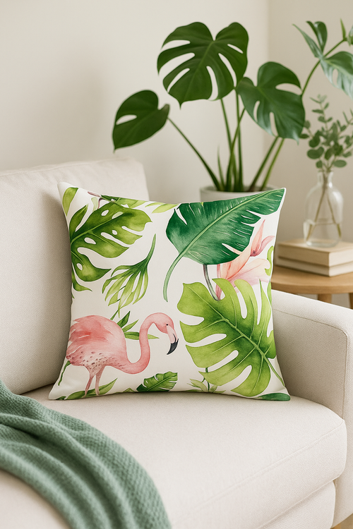housse de coussin flamant rose tropical 45x45 cm décor créatif