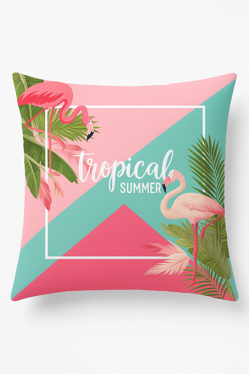 housse de coussin flamant rose tropical 45x45 cm décoratif