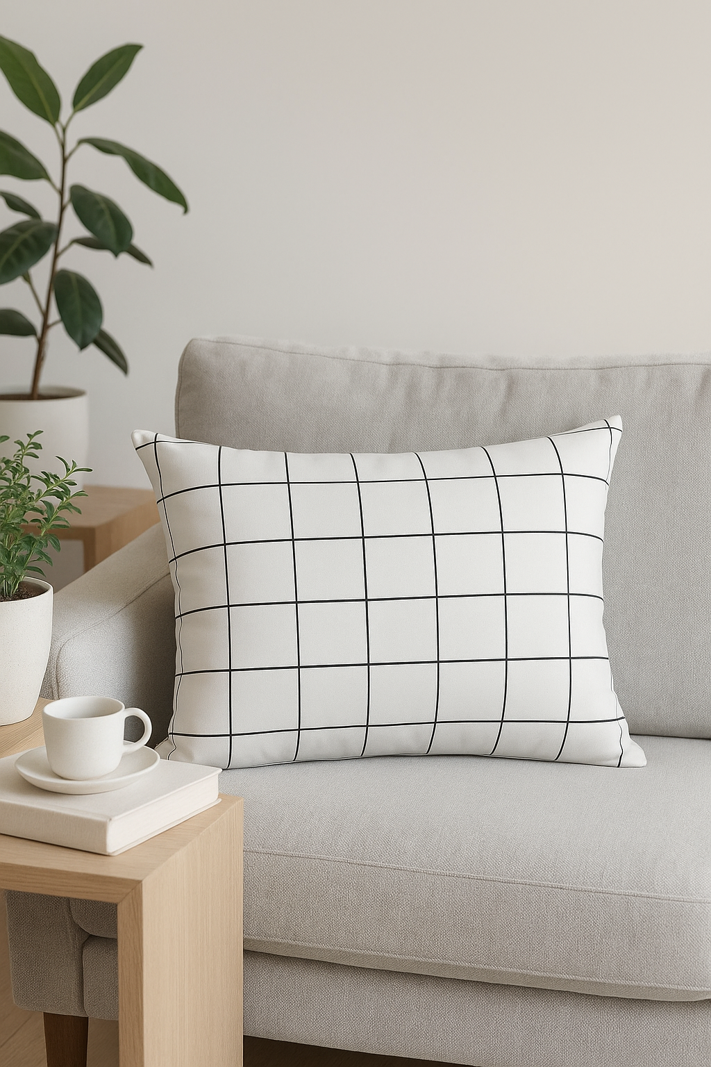 housse de coussin géométrique arc-en-ciel et motif végétal - vue 2 sur 2