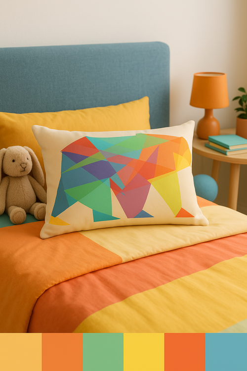 housse de coussin géométrique arc-en-ciel et motif végétal - vue 3 sur 2