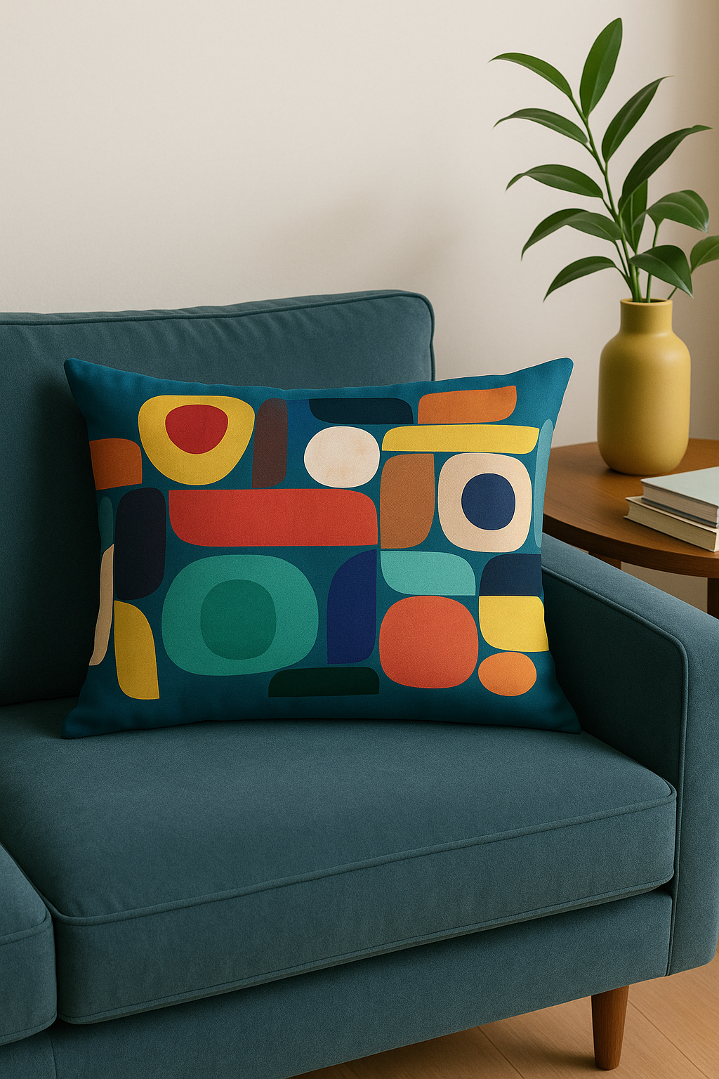 housse de coussin géométrique arc-en-ciel et motifs végétaux - vue 2 sur 2