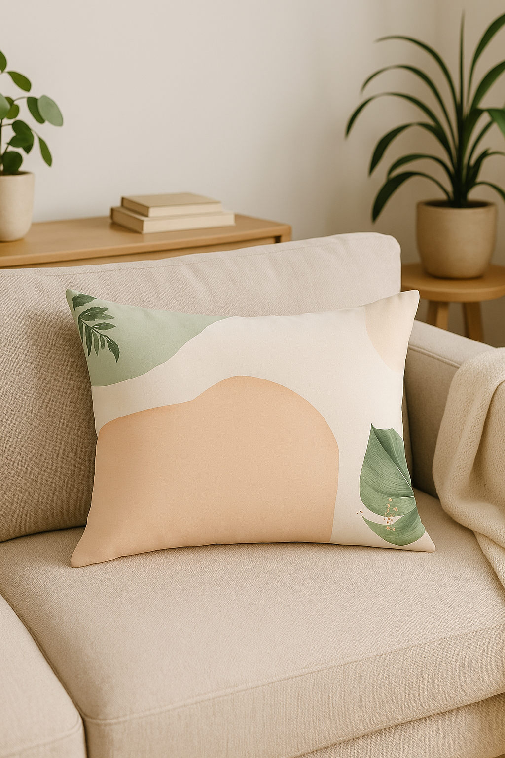 housse de coussin géométrique arc-en-ciel et motifs végétaux - vue 2 sur 2