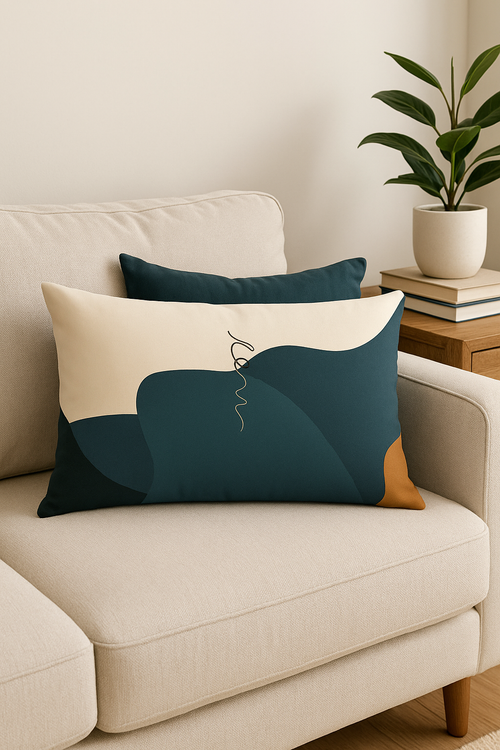 housse de coussin géométrique arc-en-ciel et motifs végétaux - vue 2 sur 2