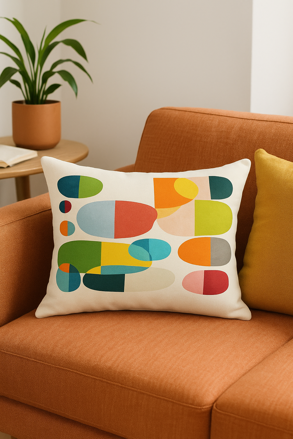 housse de coussin géométrique arc-en-ciel et motifs végétaux - vue 2 sur 2