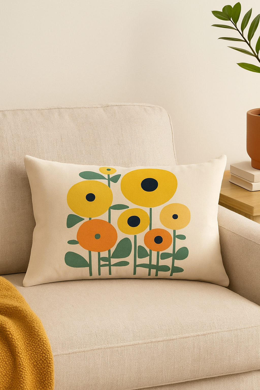 housse de coussin géométrique arc-en-ciel et végétal - vue 3 sur 2