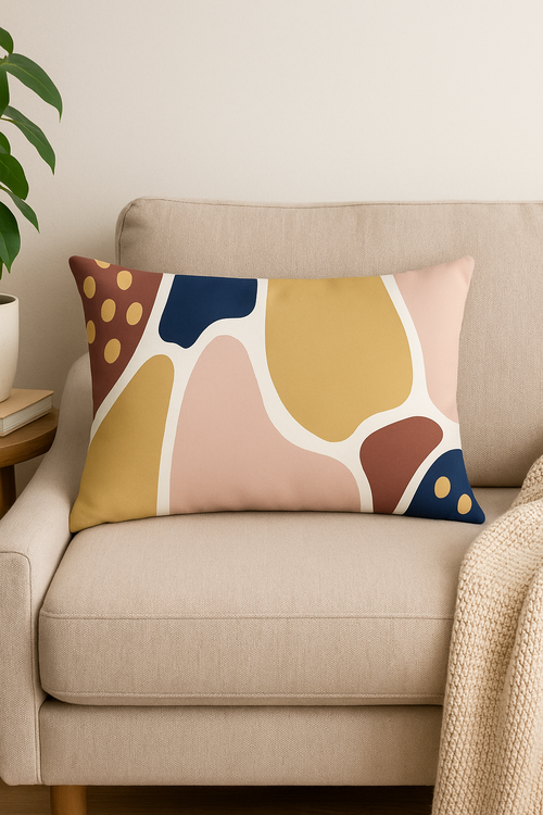 housse de coussin géométrique arc-en-ciel et végétal décoratif - vue 2 sur 2