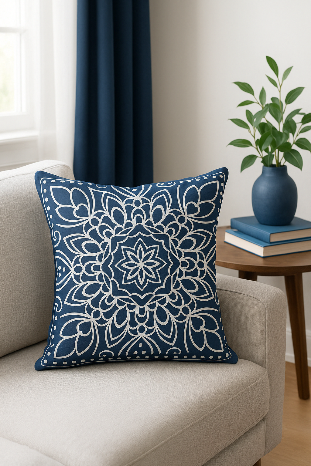 housse de coussin géométrique bleu marine moderne et élégante