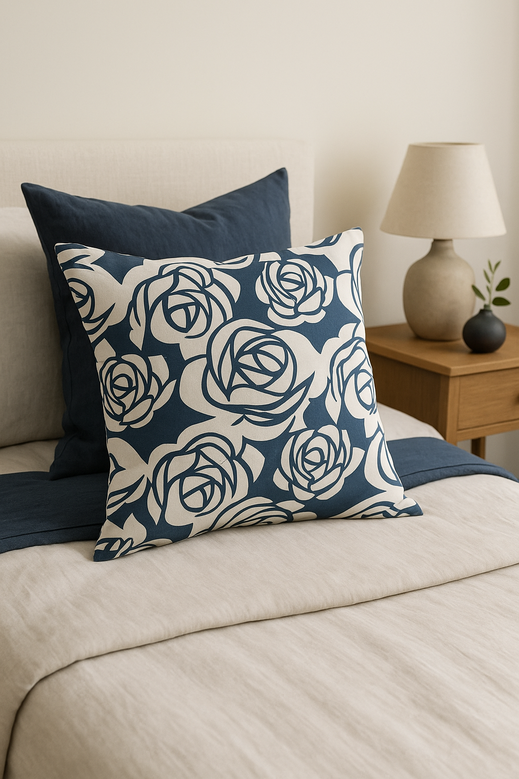 housse de coussin géométrique bleu marine style nordique élégant - vue 3 sur 2