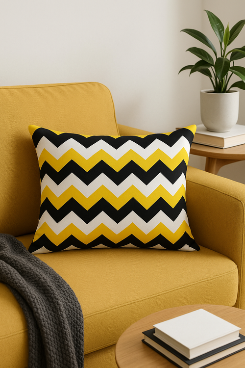 housse de coussin géométrique jaune pour décoration intérieure