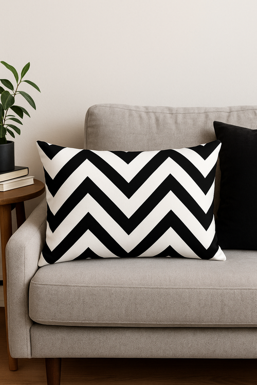 housse de coussin géométrique marbré noir et blanc 30 x 50 cm - vue 2 sur 2