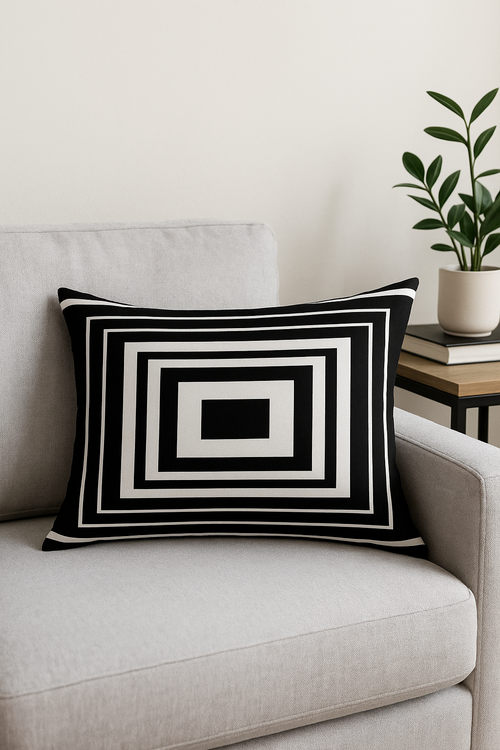 housse de coussin géométrique marbré noir et blanc 30 x 50 cm - vue 2 sur 2
