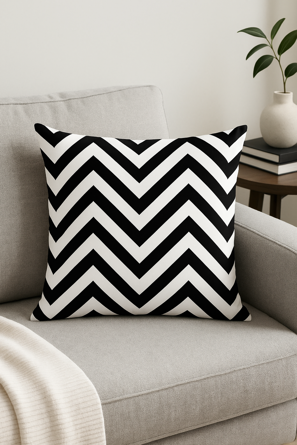 housse de coussin géométrique noir et blanc ondulé - vue 3 sur 2
