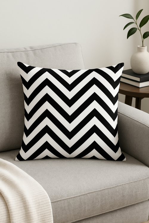 housse de coussin géométrique noir et blanc ondulé