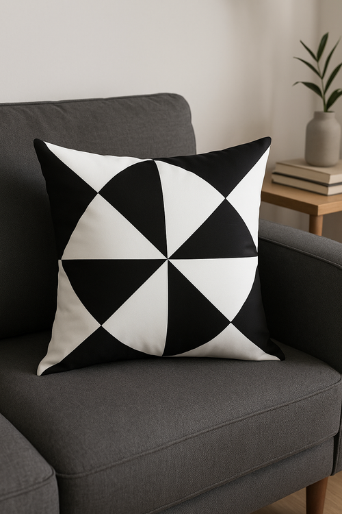 housse de coussin géométrique noir et blanc ondulé décoratif - vue 2 sur 2