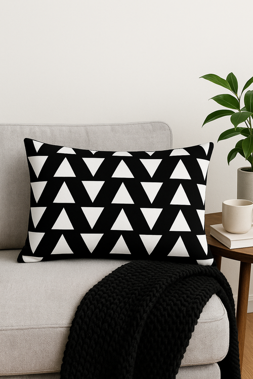 housse de coussin géométrique noir et blanc pour canapé