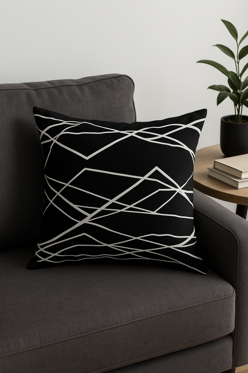 housse de coussin géométrique noir et blanc pour déco intérieure - vue 2 sur 2