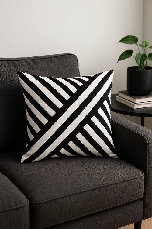 housse de coussin géométrique noir et blanc pour déco intérieure - vue 2 sur 2
