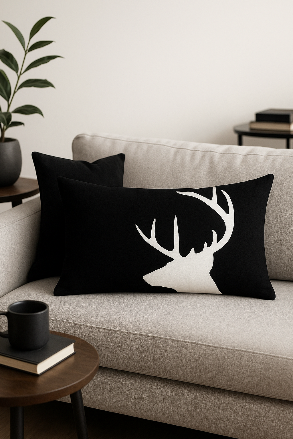 housse de coussin géométrique noir et blanc simple - vue 2 sur 2