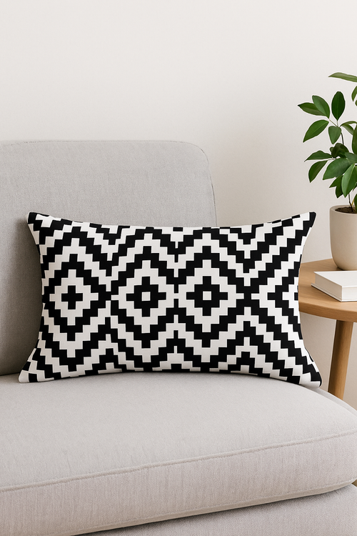 housse de coussin géométrique noir et jaune 30 x 50 cm - vue 2 sur 2