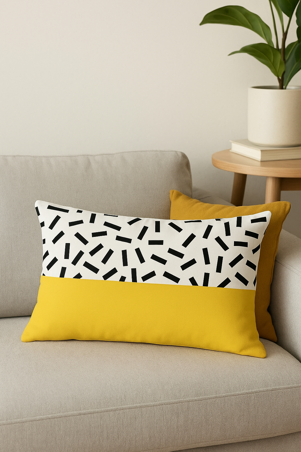 housse de coussin géométrique noir et jaune 30 x 50 cm - vue 3 sur 2