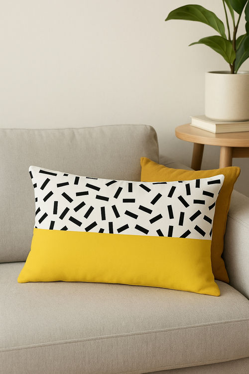 housse de coussin géométrique noir et jaune 30 x 50 cm