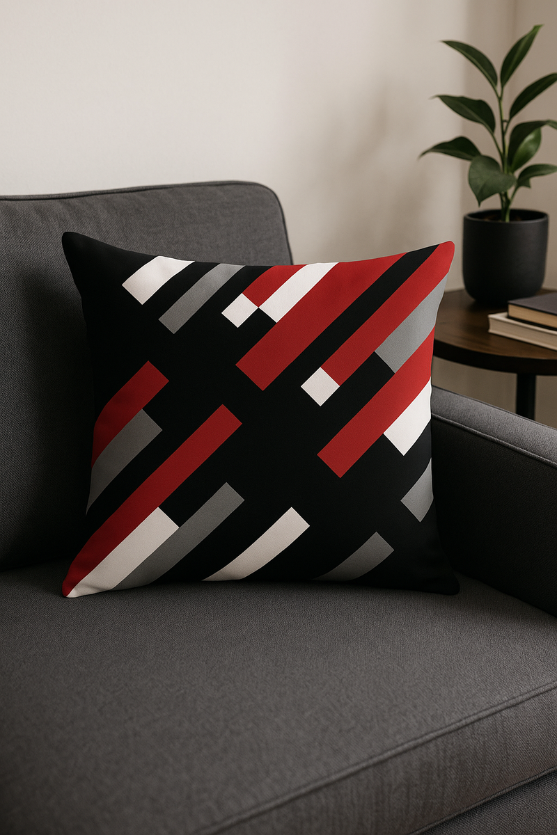 housse de coussin géométrique noire et rouge décorative