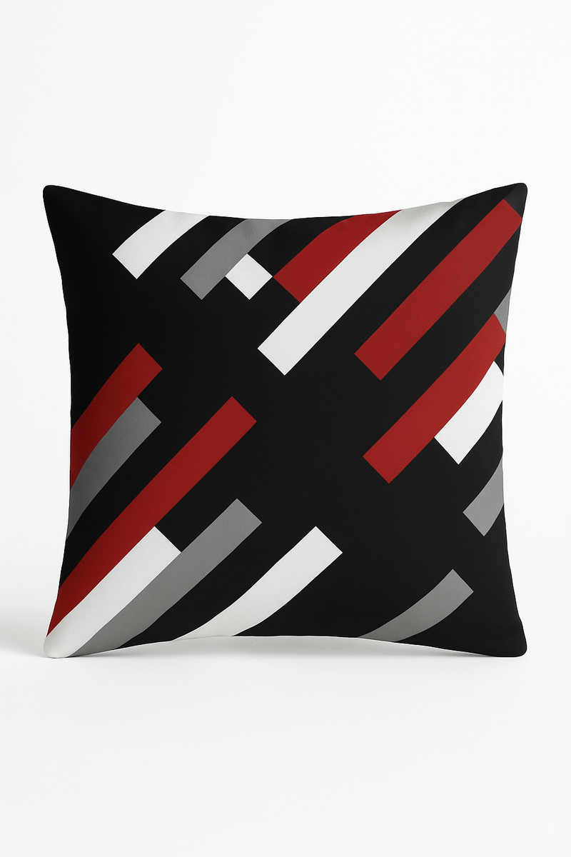 housse de coussin géométrique noire et rouge décorative