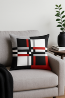 housse de coussin géométrique noire et rouge moderne