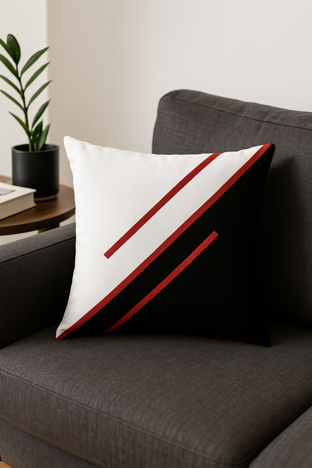 housse de coussin géométrique noire et rouge pour canapé