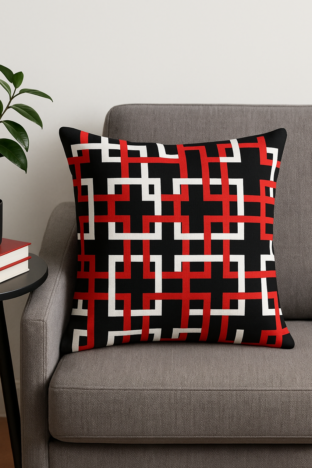housse de coussin géométrique rouge et noire pour canapé