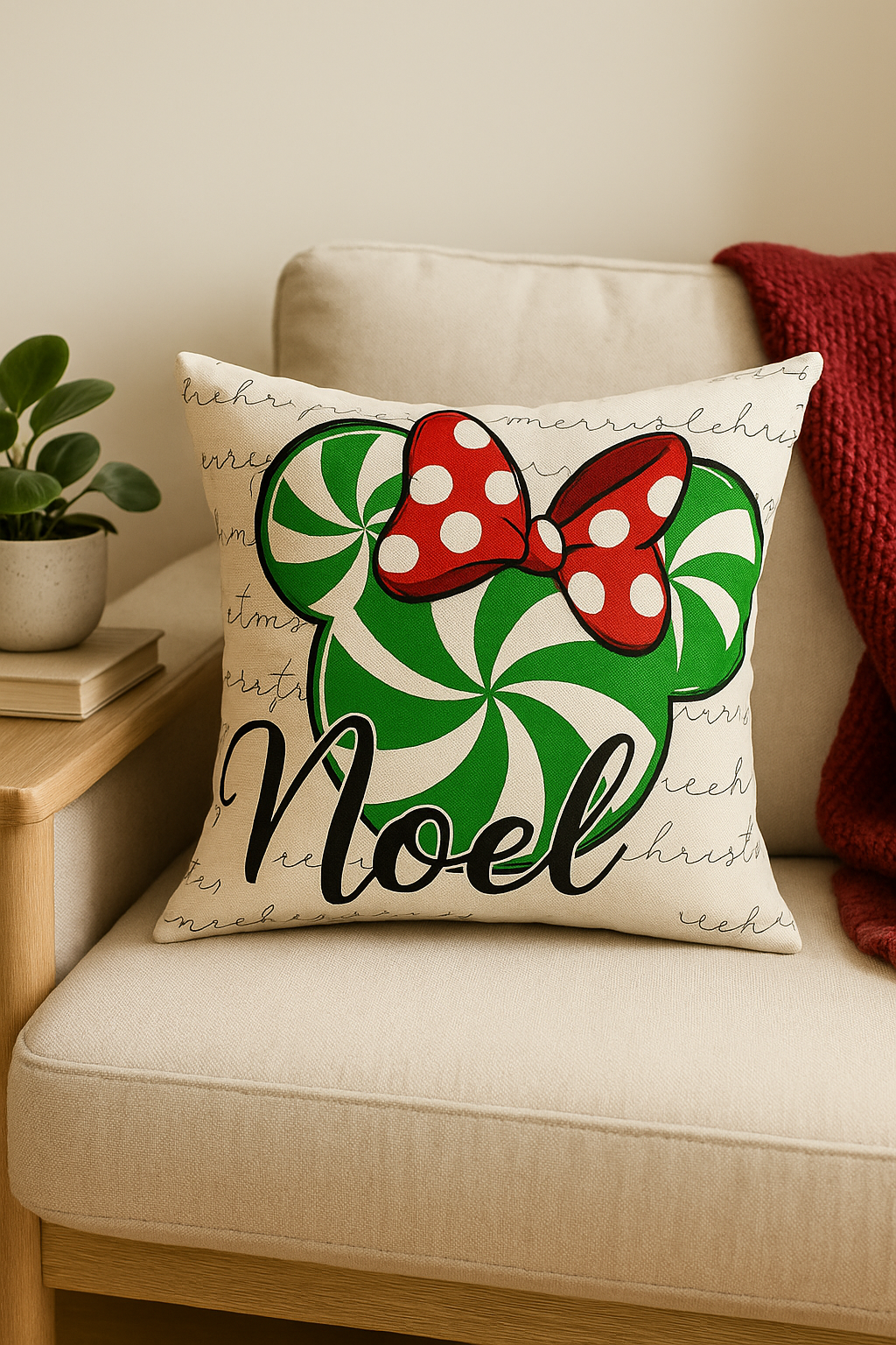 housse de coussin mickey et minnie pour noël - vue 3 sur 2