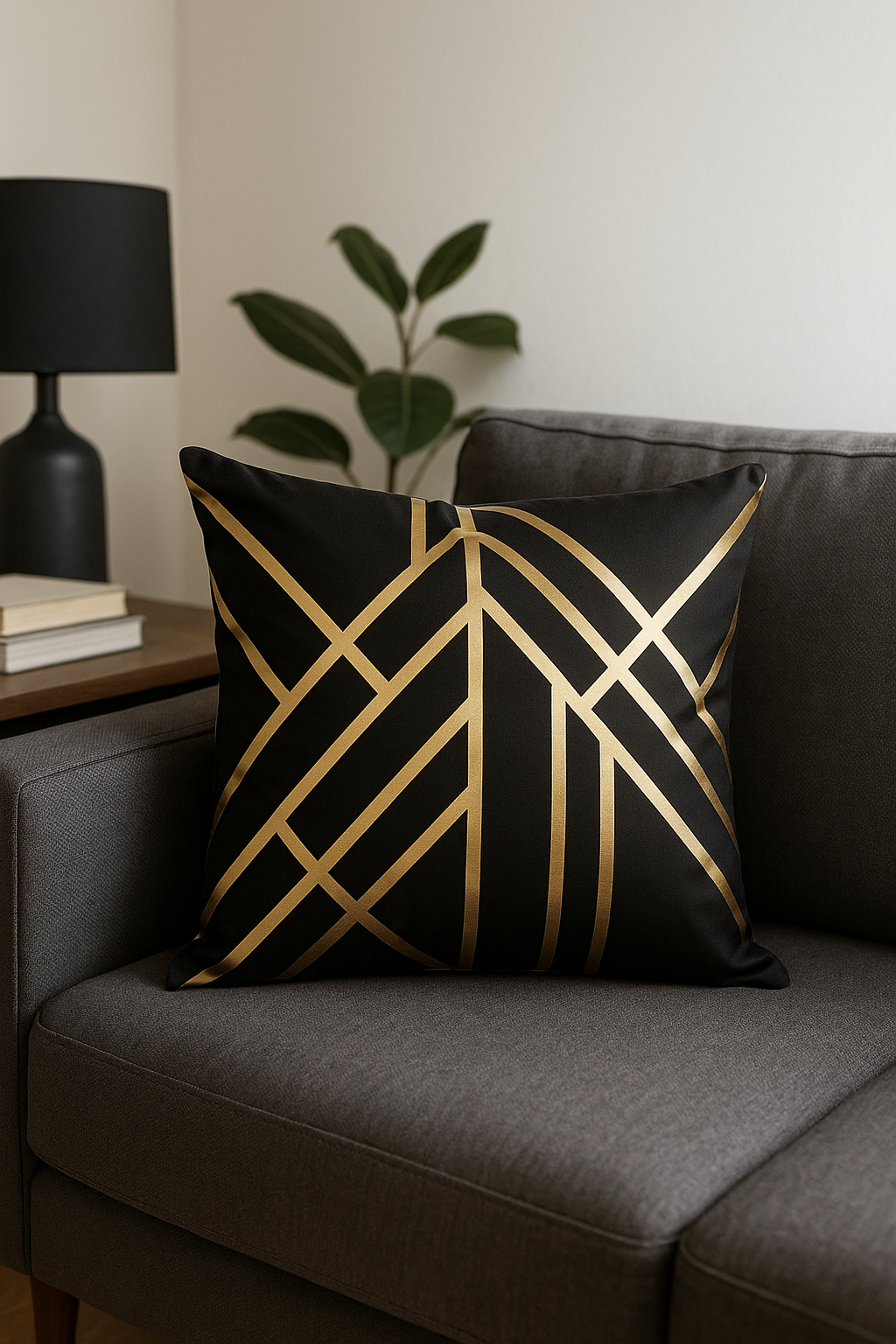 housse de coussin moderne à motif géométrique feuillage - vue 3 sur 2