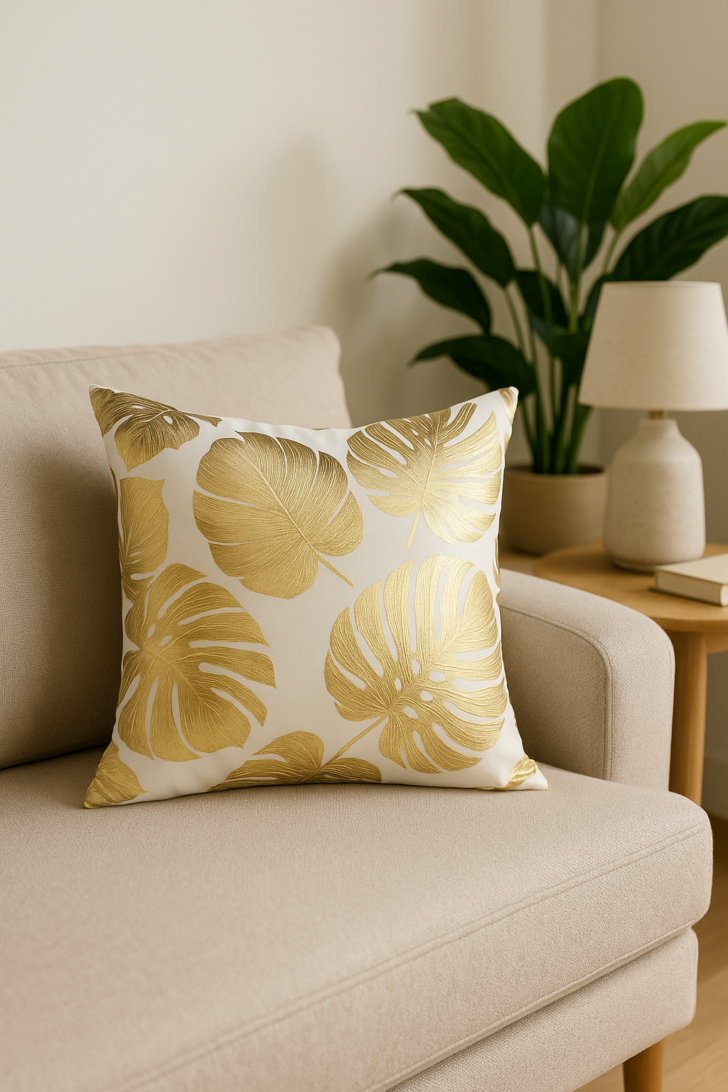 housse de coussin moderne à motif géométrique végétal - vue 3 sur 2