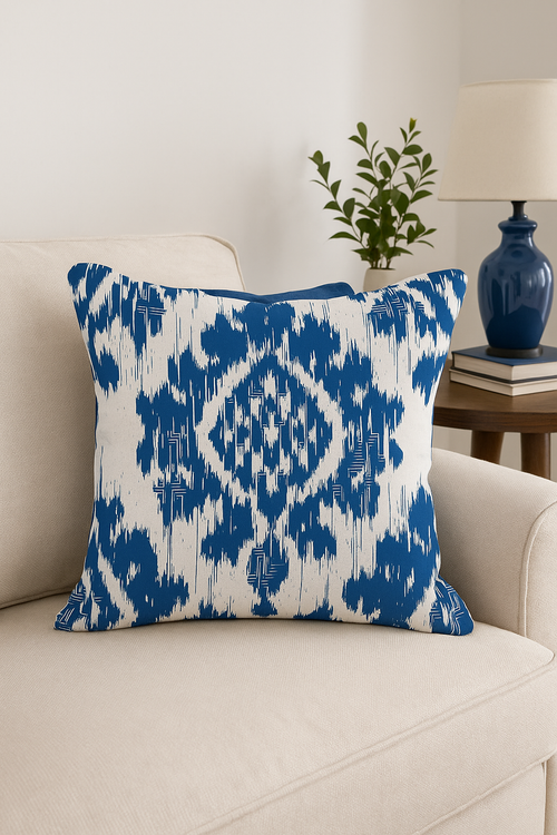 housse de coussin moderne géométrique bleu marine pour salon - vue 2 sur 2