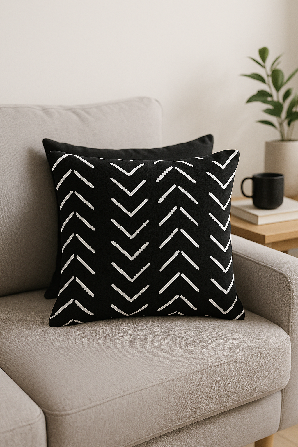 housse de coussin moderne géométrique noir et blanc - vue 3 sur 2