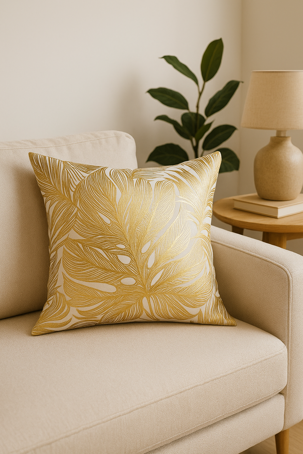 housse de coussin moderne motif géométrique feuille décoratif - vue 3 sur 2