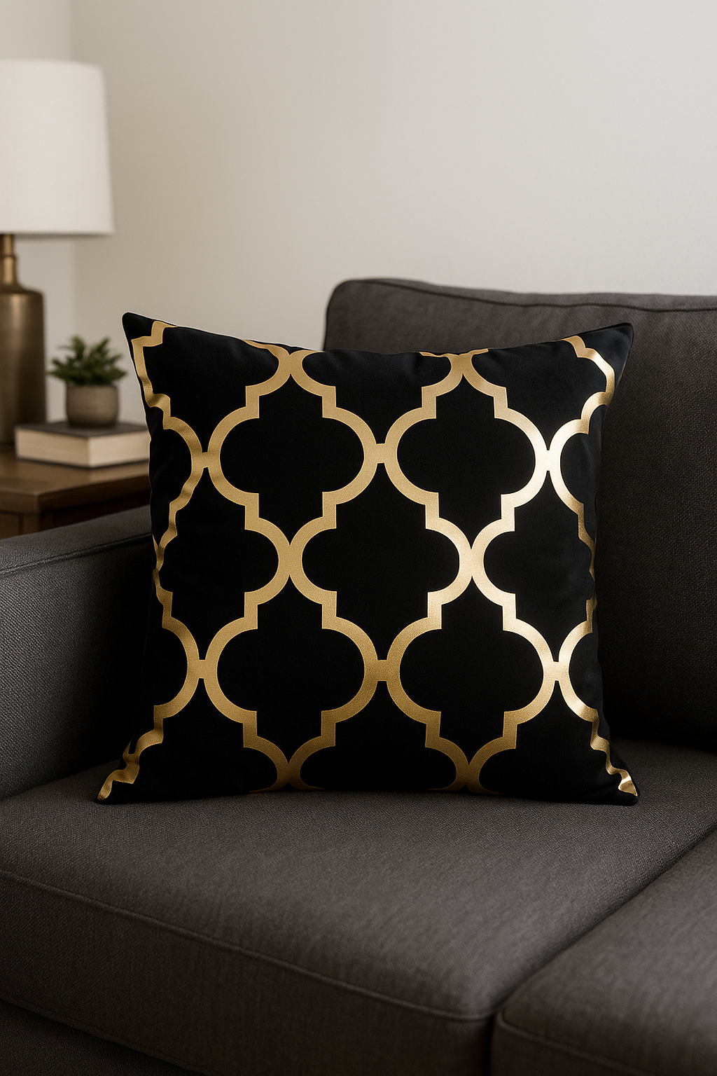 housse de coussin moderne motif géométrique feuille verte - vue 3 sur 2
