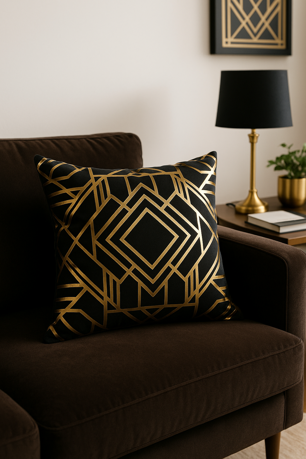 housse de coussin moderne motif géométrique feuilles vertes - vue 3 sur 2
