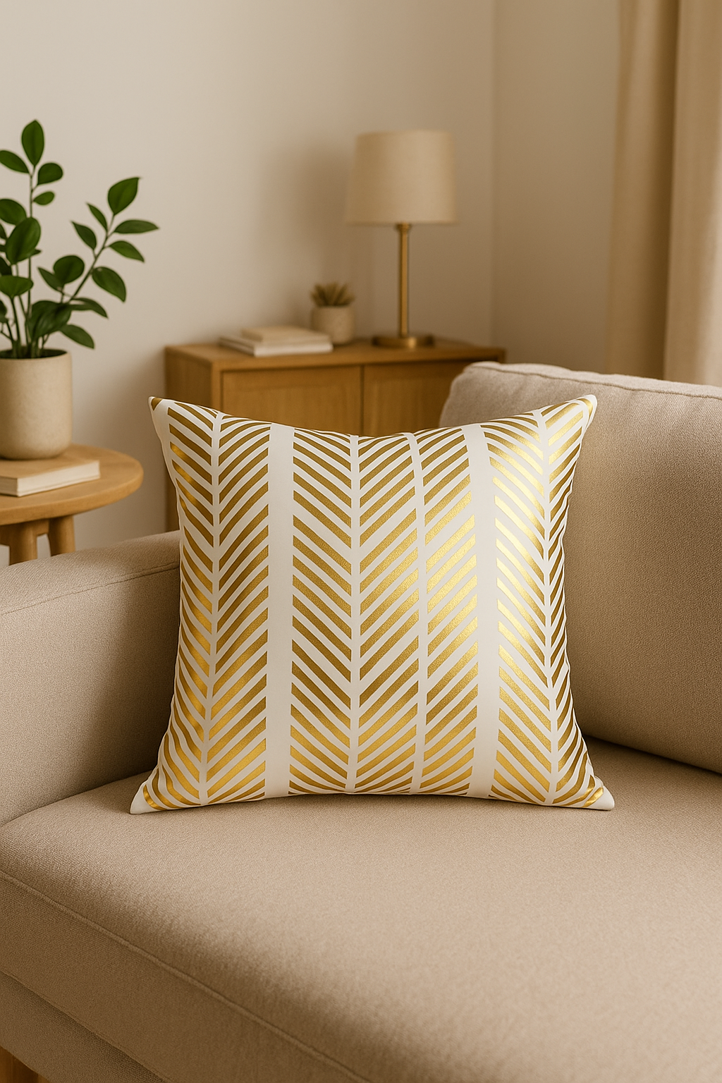 housse de coussin moderne motif géométrique feuilles vertes - vue 3 sur 2