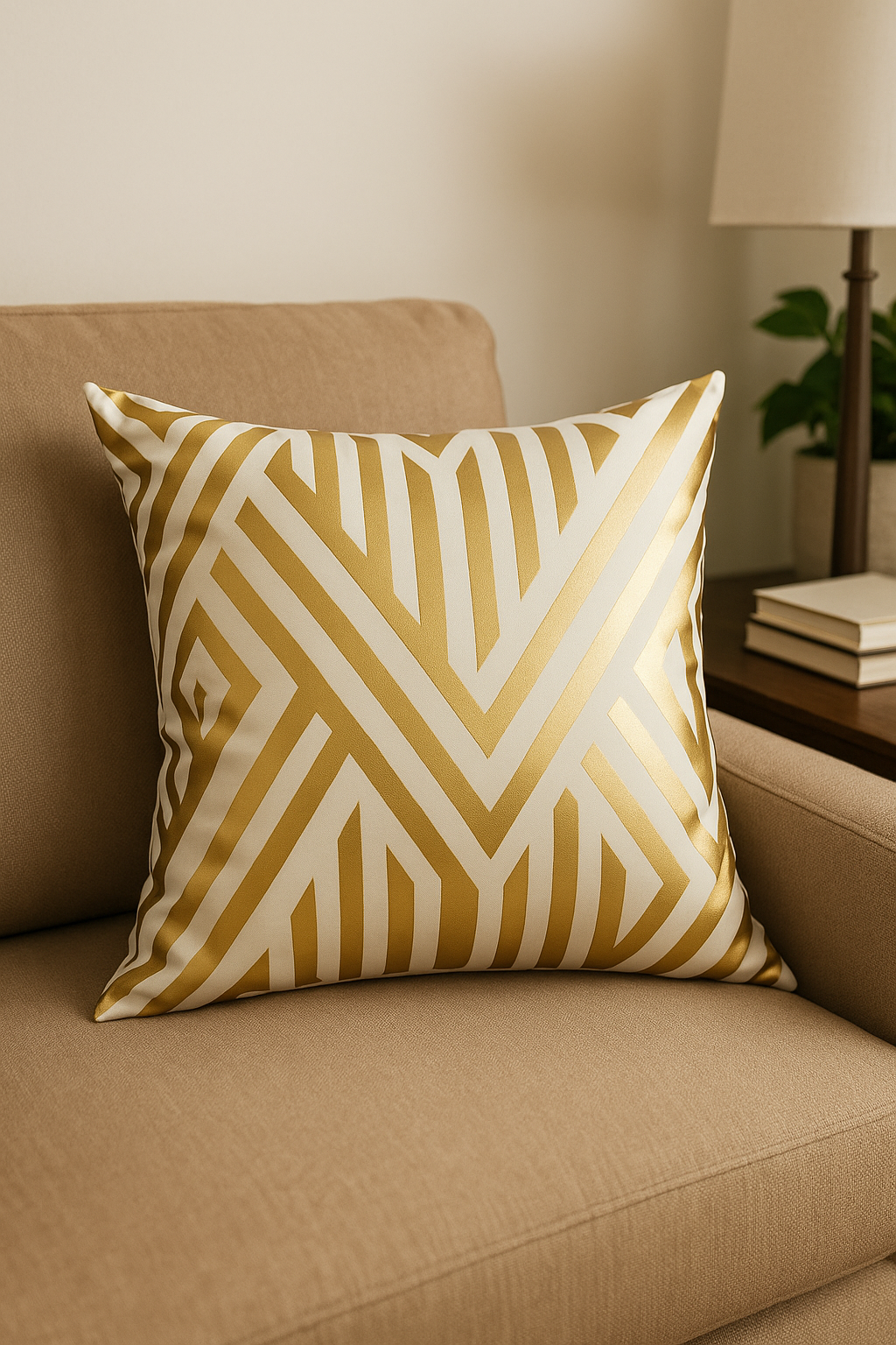 housse de coussin moderne motif géométrique feuilles vertes - vue 3 sur 2
