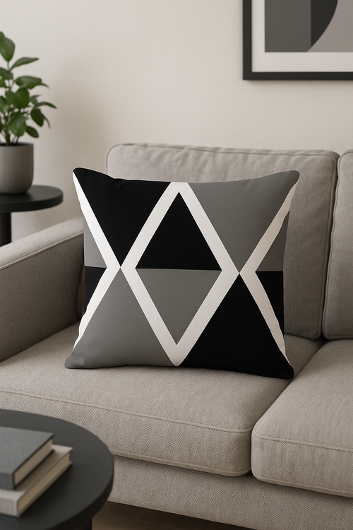 housse de coussin moderne noir et blanc géométrique décoratif - vue 2 sur 2