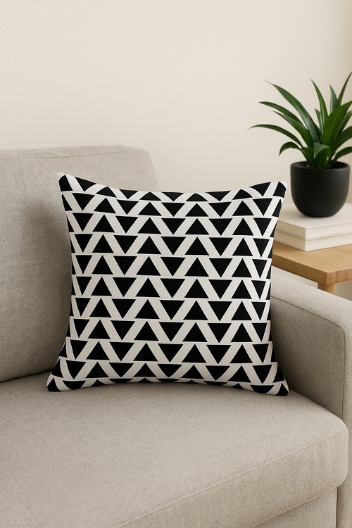 housse de coussin moderne noir et blanc motif géométrique décoratif - vue 2 sur 2