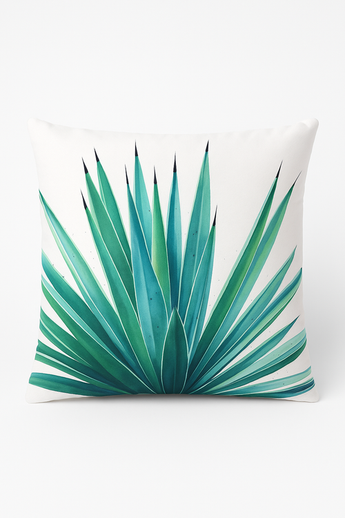 housse de coussin motif cactus et plantes tropicales vertes