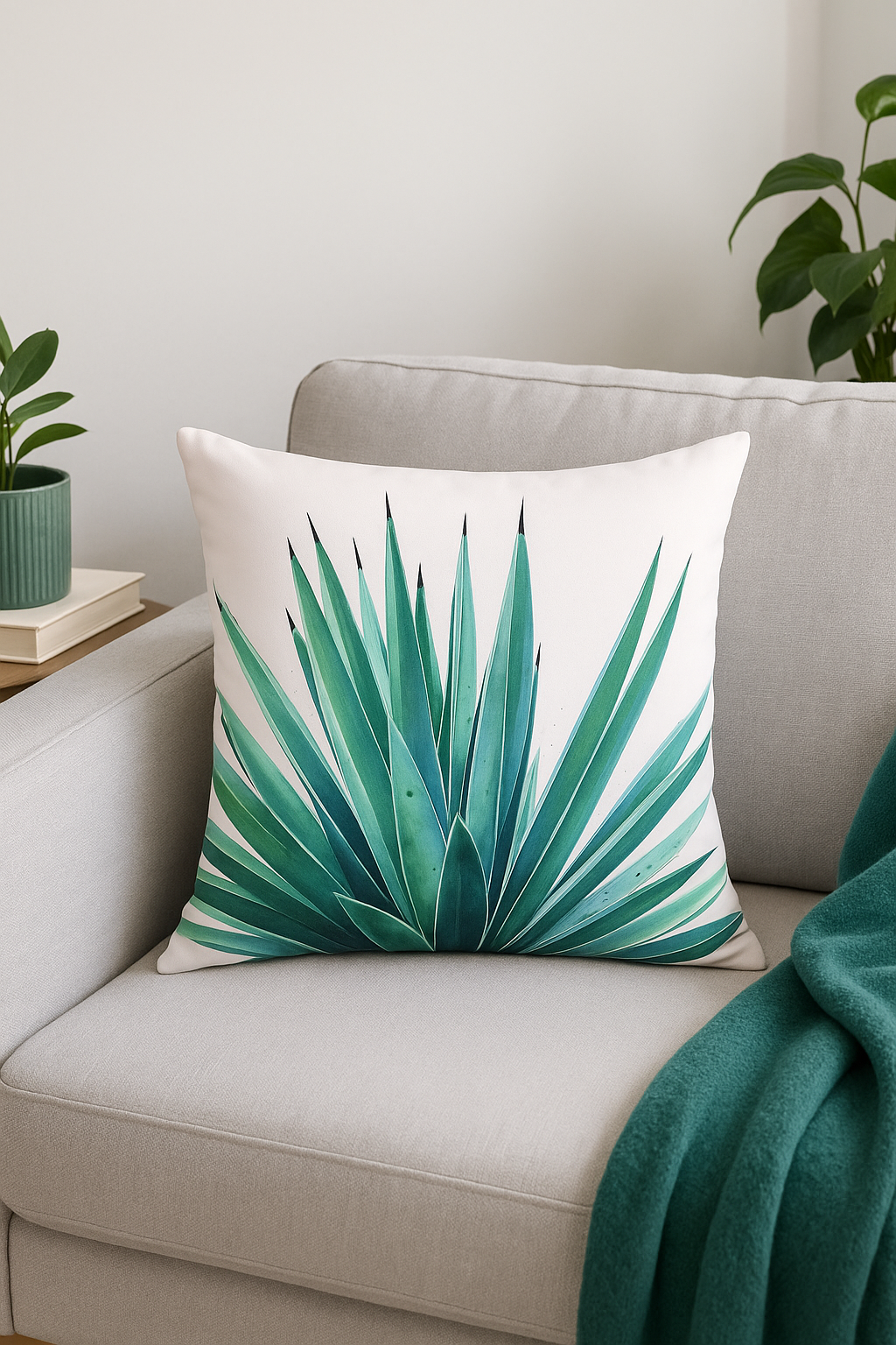 housse de coussin motif cactus et plantes tropicales vertes - vue 3 sur 2