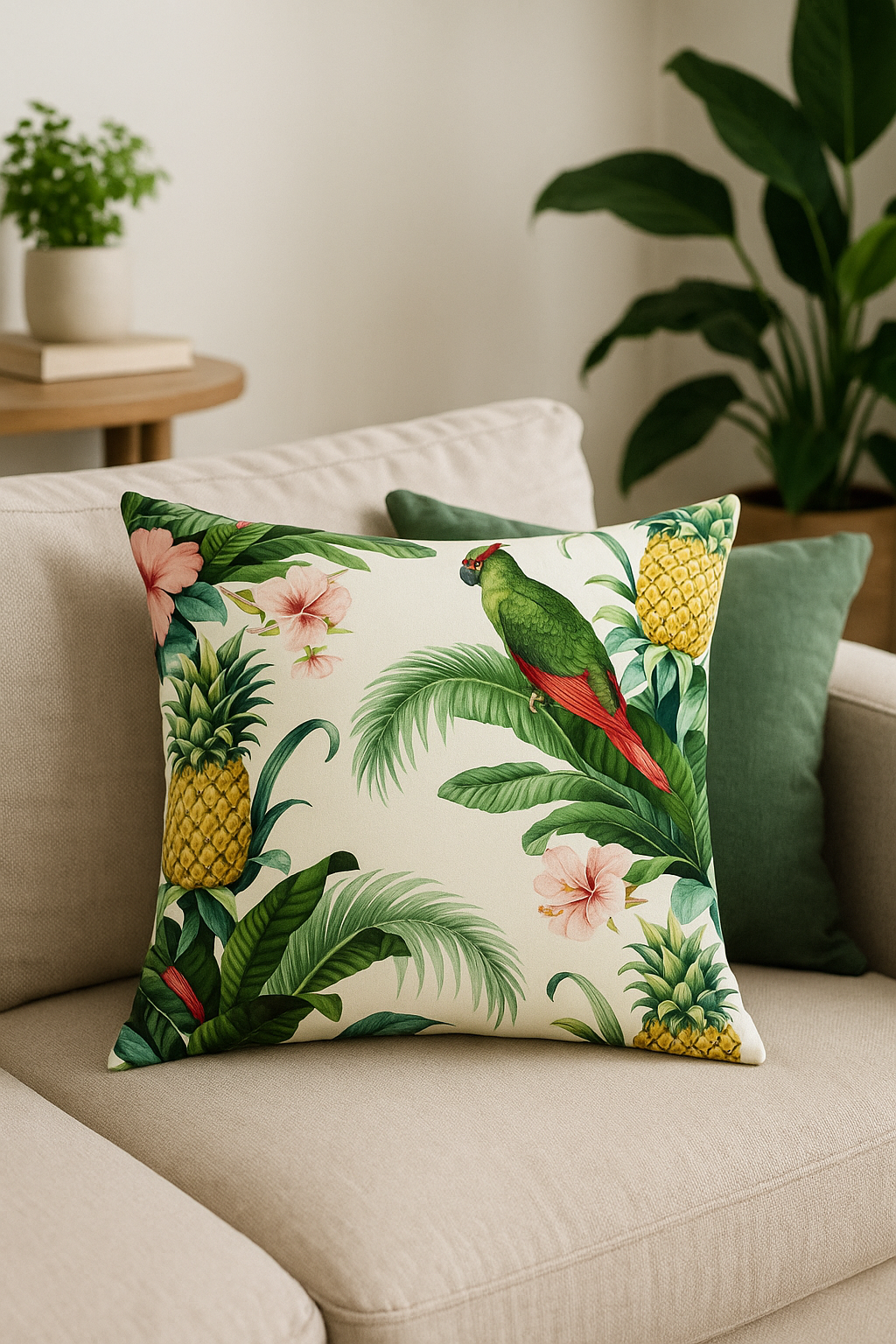 housse de coussin motif cactus monstera et feuilles tropicales - vue 3 sur 2